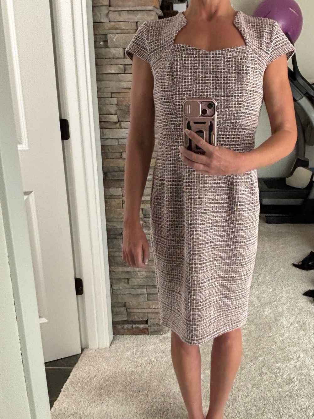 Grace Karin Pink Tweed Midi Sheath Dress